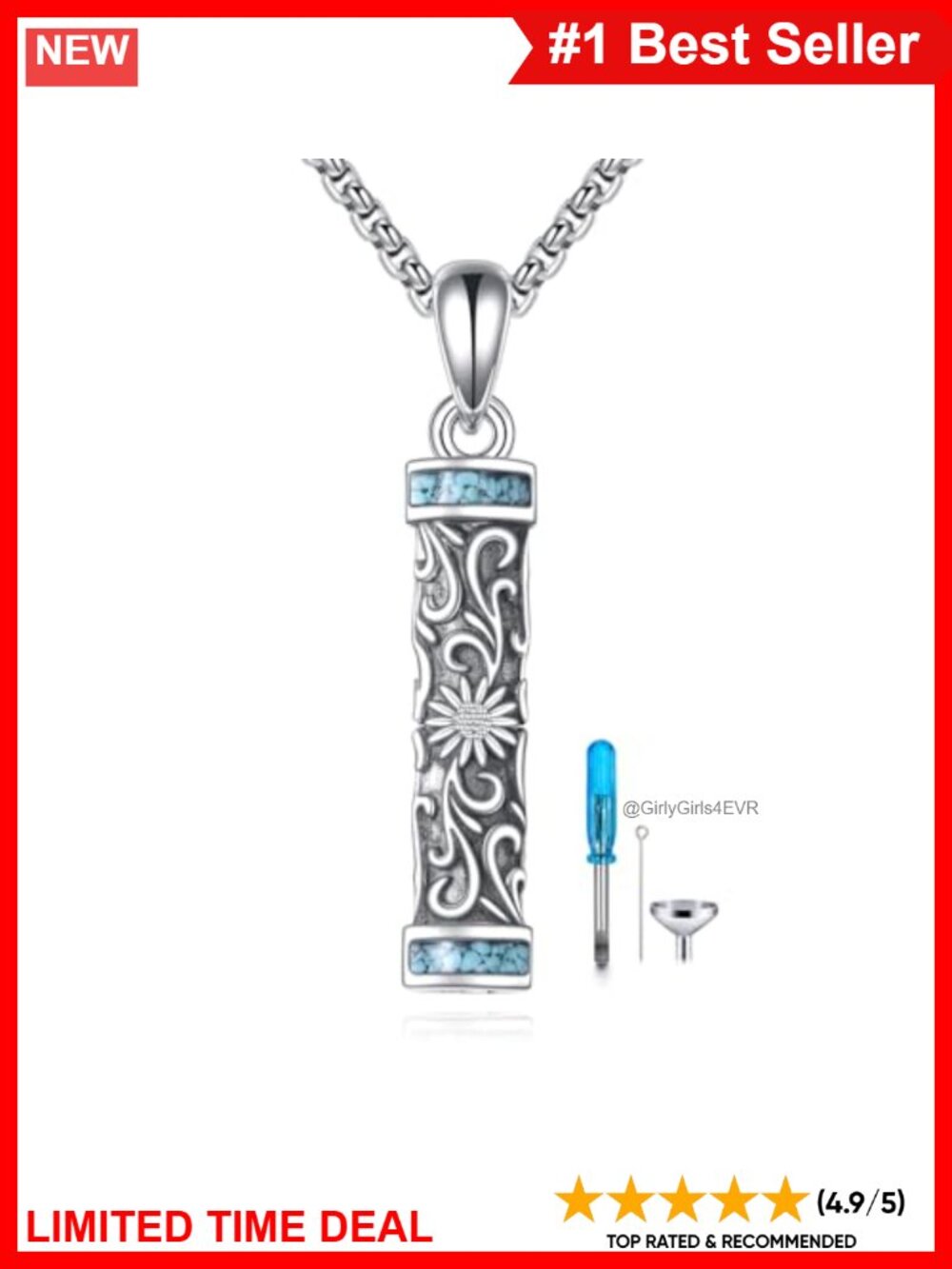 Sterling Silver Urn Necklace Cylinder Sunflower Memorial Pendant